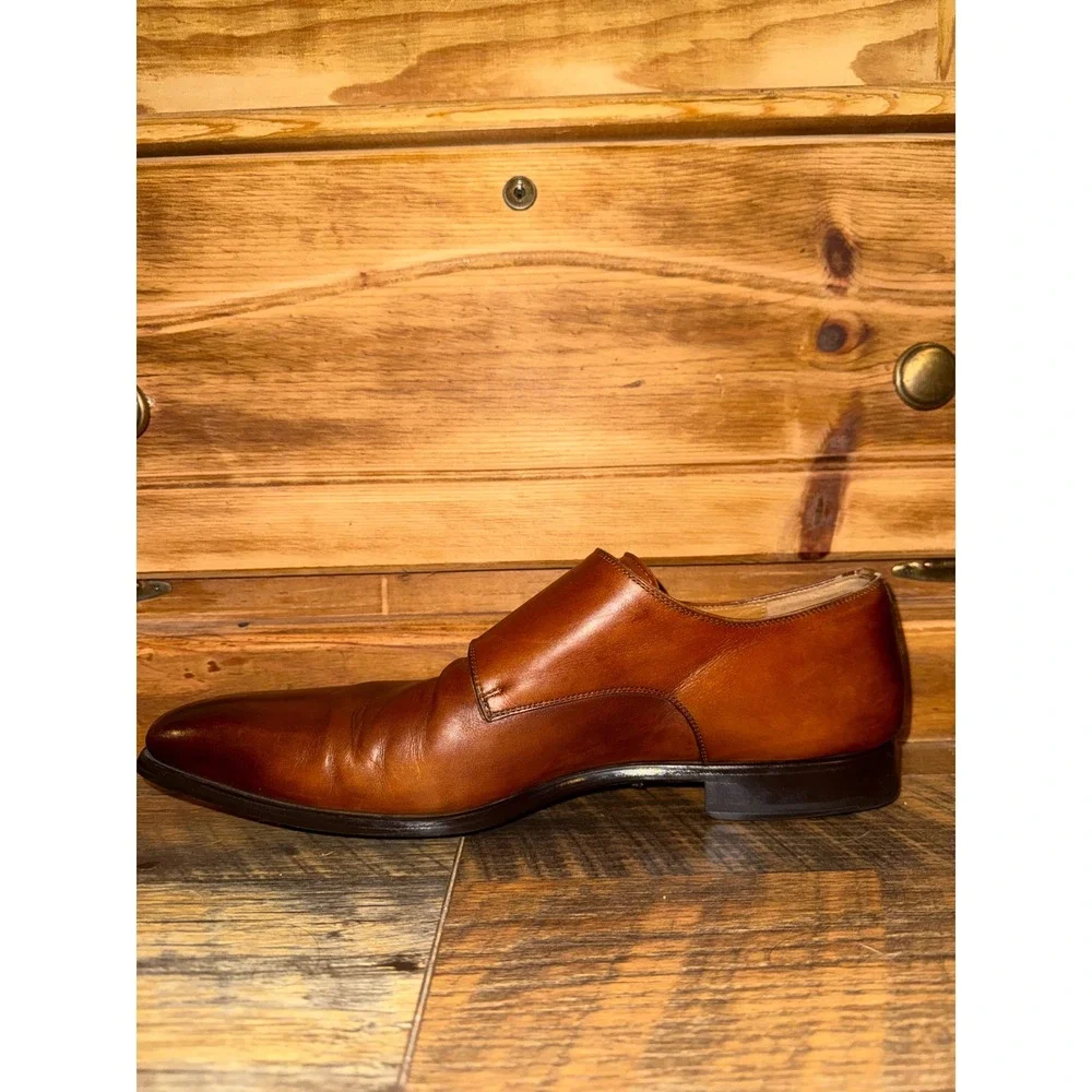 Magnanni Men 10.5 M Brown Leather Double Monk Strap Dress Shoes 19737